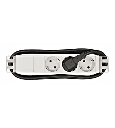 10″ Netzleiste 3x Schuko, Profil ALU 1HE, 2m-Kabel, RAL7035