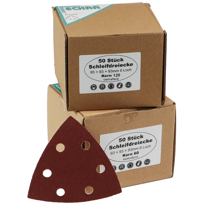 100 Blatt Eckra Klett Delta Schleifdreiecke 93x93x93mm – Korn: 60 120