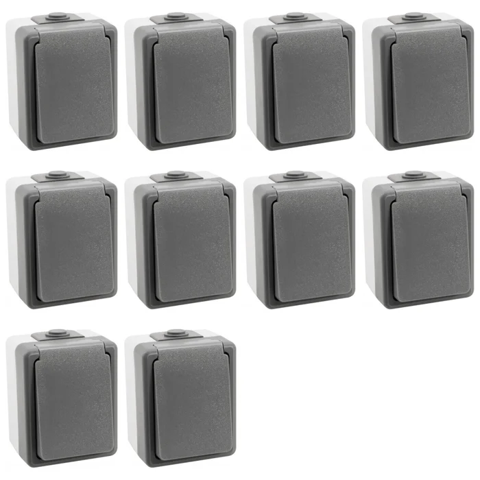 10er Set SECURE Feuchtraum Steckdose IP44 Einzelsteckdose Aufputz
