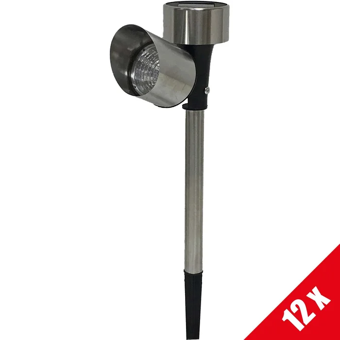 12er Set Grafner® Solar LED Pflanzenstrahler aus Edelstahl Solarstrahler mit Erdspieß 37cm