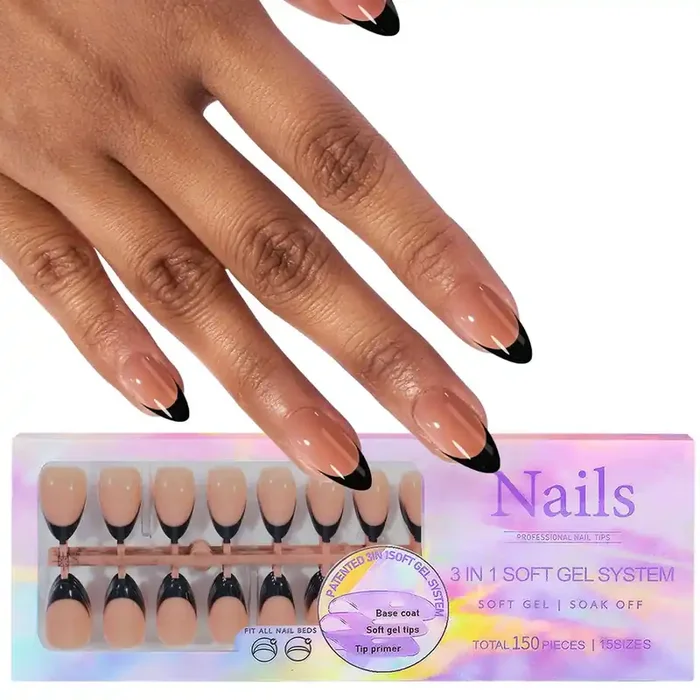 150 Mandel French Press-On Tips schwarz