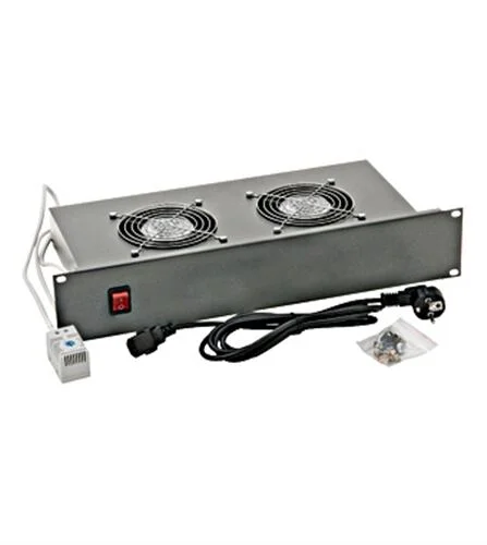 19″ Lüftereinschub mit 2 Ventilatoren u. Thermostat, 2HE