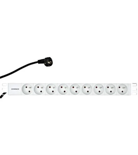 19″ Netzleiste 9xUTE, Profil ALU 1HE, 2m-Kabel, RAL7035