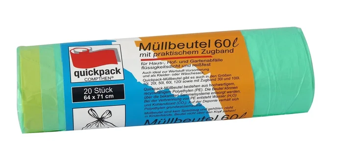 20 Zugbandmüllbeutel-/Sack, HDPE, 60 L (grün)