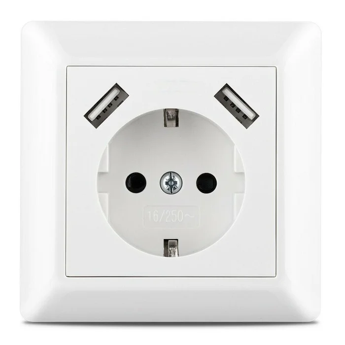 230 V Steckdose mit 2 x USB passend für Gira System 55 E2 Reinweiß Weiß matt