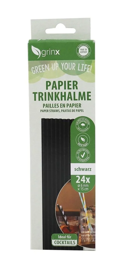 24 Papiertrinkhalme Cocktail, ø 6 mm, 15 cm (schwarz)