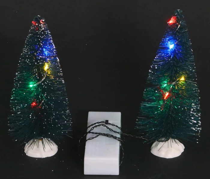 2er Set Deko Schneetanne 15cm mit bunter LED Lichterkette