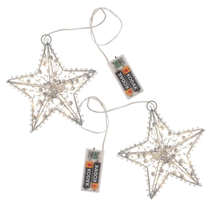 2er Set Metall-Stern zum Aufhängen, mit 10 LEDs und Timer-Funktion
