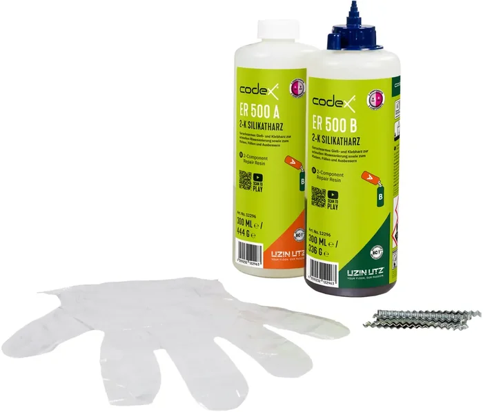 2K Gießharz „Codex ER 500“ Harz zur Reparatur von Estrich-Rissen 0,6 L inkl. 20 Wellenverbinder