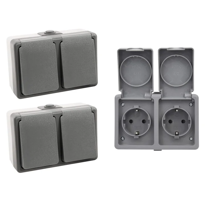 3er Set SECURE Feuchtraum Doppelsteckdose IP44 horizontal Aufputz