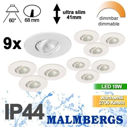 9er Set LED Spots dimmbar weiß schwenkbar 18W IP44 MD-350