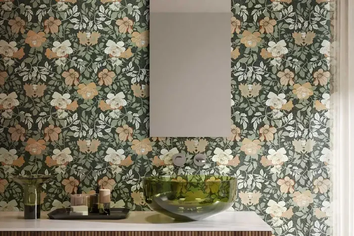 ABVERKAUF Fliese Blumen-Dekor grün 60×120 cm „Jardin 05“ rektifiziert