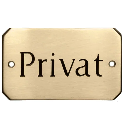 achteckiges Messingschild, satiniert und klarlackbeschichtet, 160 x 90 x 2 mm