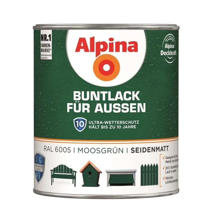 Alpina Buntlack für Außen, seidenmatt, 750 ml (moosgrün)
