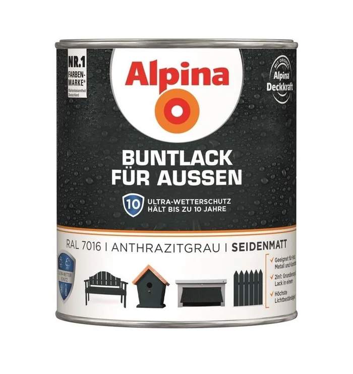 Alpina Buntlack für Innen, seidenmatt, 750 ml (tiefschwarz)