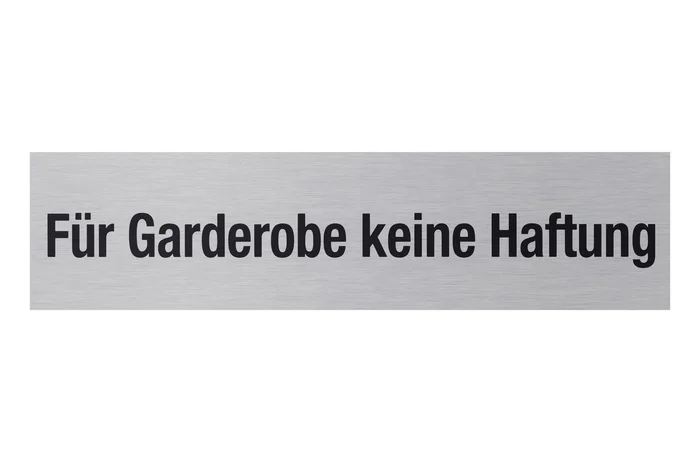 Aluminium Schild „Garderobe/Haftung“, 160 x 40 mm