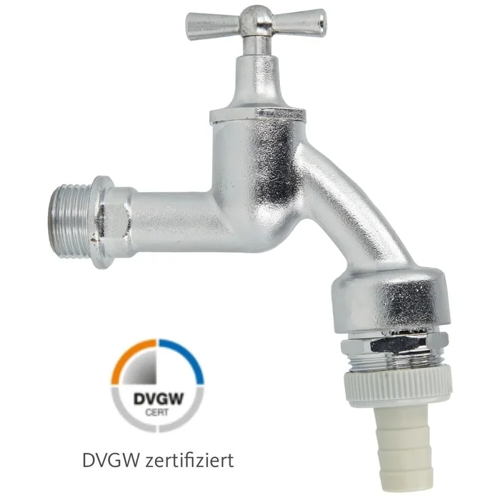 Auslaufventil Auslaufhahn 1/2″ matt verchromt mit Rohrbelüftert DVGW