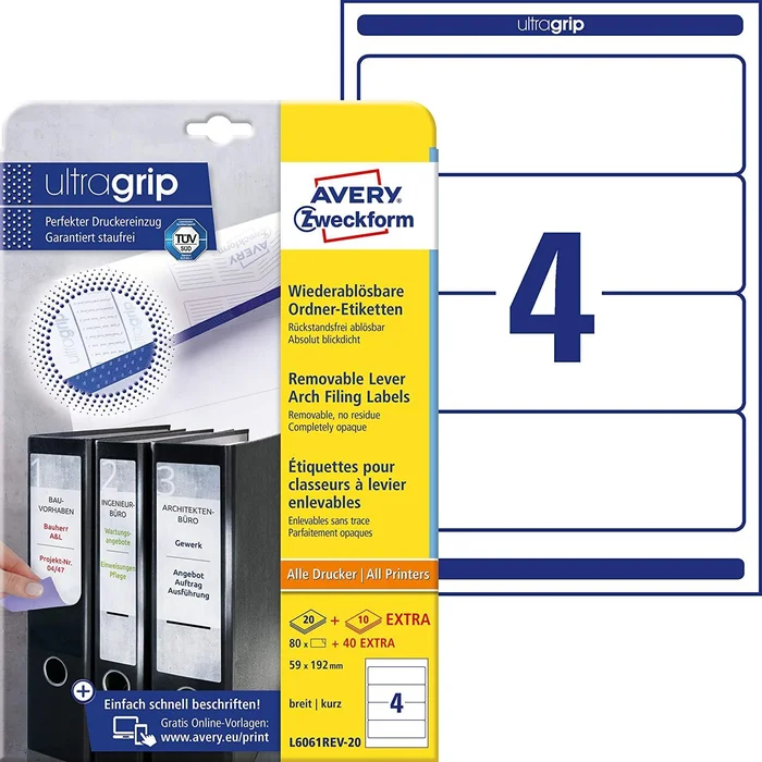 AVERY Zweckform L6061REV-20 Ordnerrücken Etiketten (mit ultragrip, 59 x 192 mm …