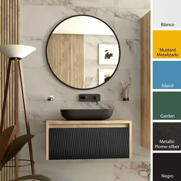 Badmöbelset LAMBDA Badmöbelunterschrank mit Aufsatzbecken MASAI