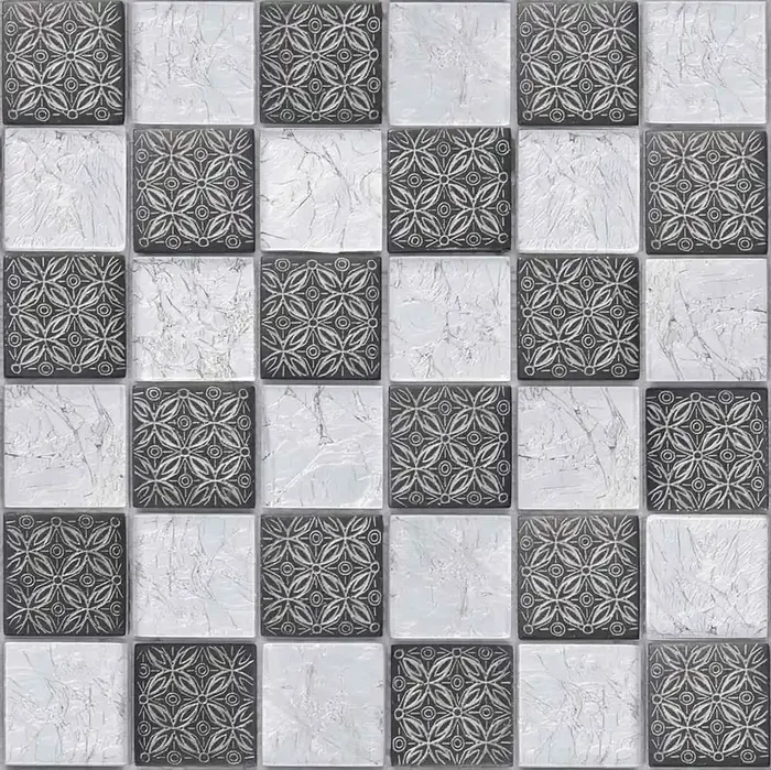 Bärwolf Byzantine Carved Black Glänzend Mosaikfliese 30×30 Art.-Nr. GL-2537