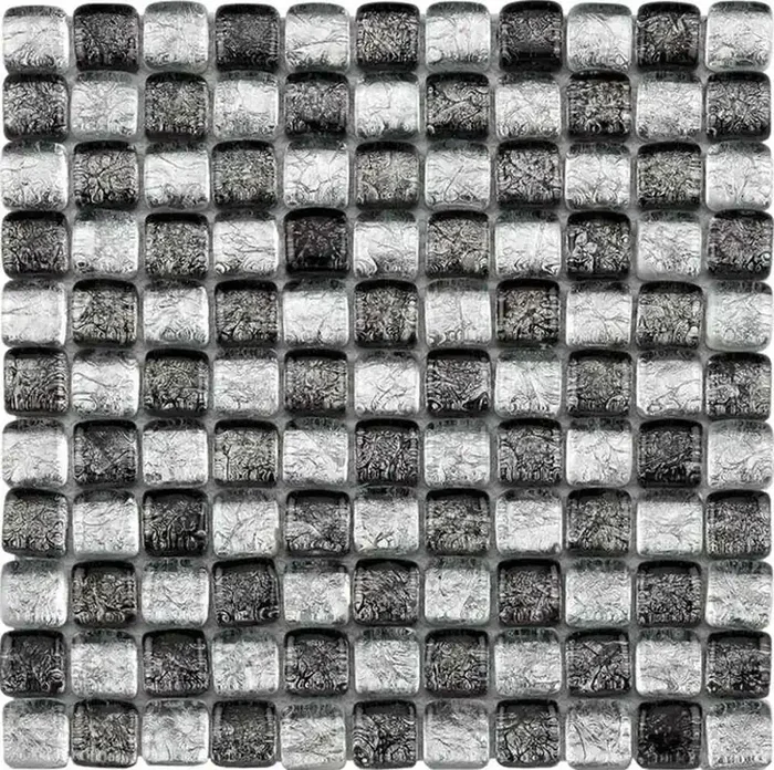 Bärwolf Ice Cube Silver Black Mix Glänzend Mosaikfliese 2,5×2,5 (32,7 x 32,7) Art.-Nr. GL-11003