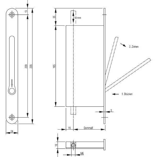 BKS Falztreibriegel 1899, DM 30, Stulp rund 235 x 20 mm, Edelstahl