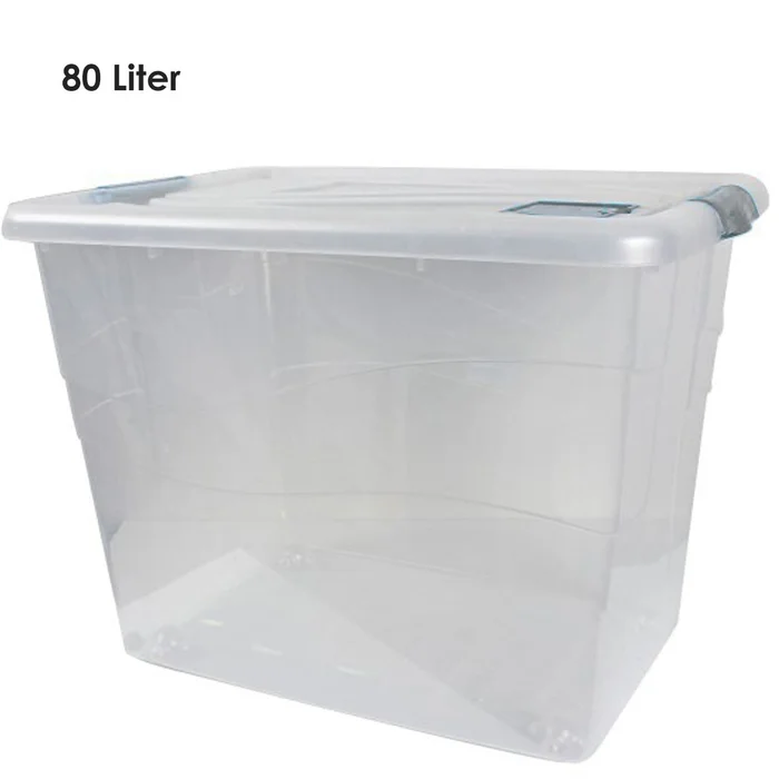 Box mit Deckel und Rollen, PP, 46x62x45 cm, 80 L (transparent)