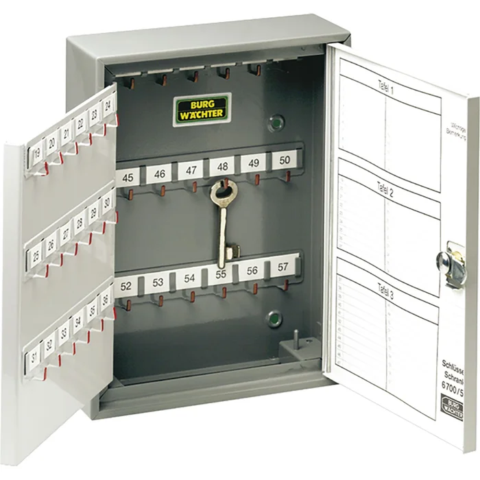 Burg-Wächter Schlüsselschrank 6700, mit 57 Haken, Stahl grau/hellgrau