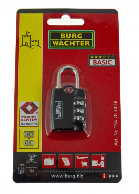 Burg Wächter Zahlen Vorhangschloss TSA 78 30, Sicherheits-Zahlenschloss