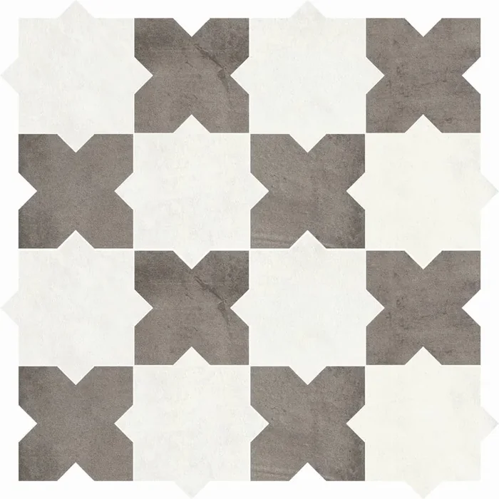 Ceramica Gazzini Deco Style Decoro Hydro-Med White-Charcoal Glossy Poliert Mosaikfliese 25,6×25,6 R10 Art.-Nr. 262603