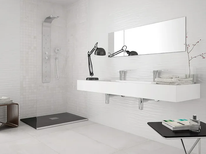 Dekor Wandfliese Odessa Wave Weiß Glänzend 30x90cm Rektifiziert