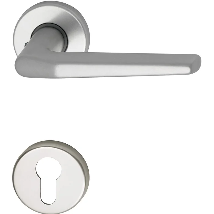 Drückergarnitur EUROPA – auf Rosette PZ, 38 – 42, silber eloxiert