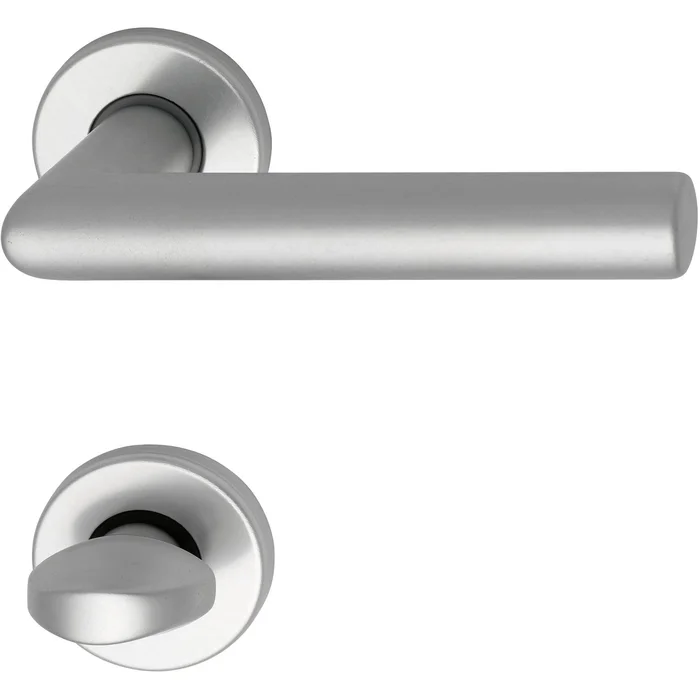 Drückergarnitur SCH L – Form – auf Rosette WC, 38 – 43, silber eloxiert