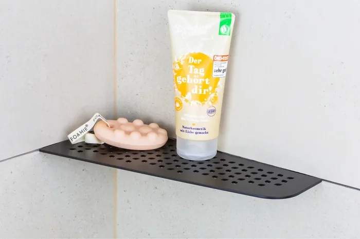 Duschablage Edelstahl „Board schwarz“ matt Duschregal für Fliesenfugen