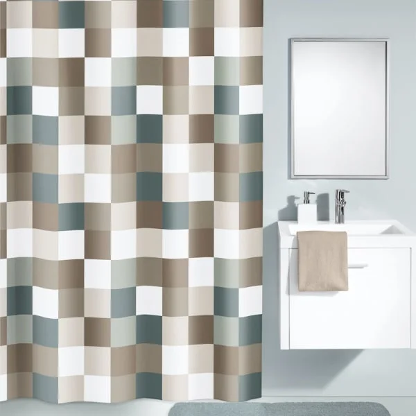 Duschvorhang Check Taupe 180×200 cm Kleine Wolke