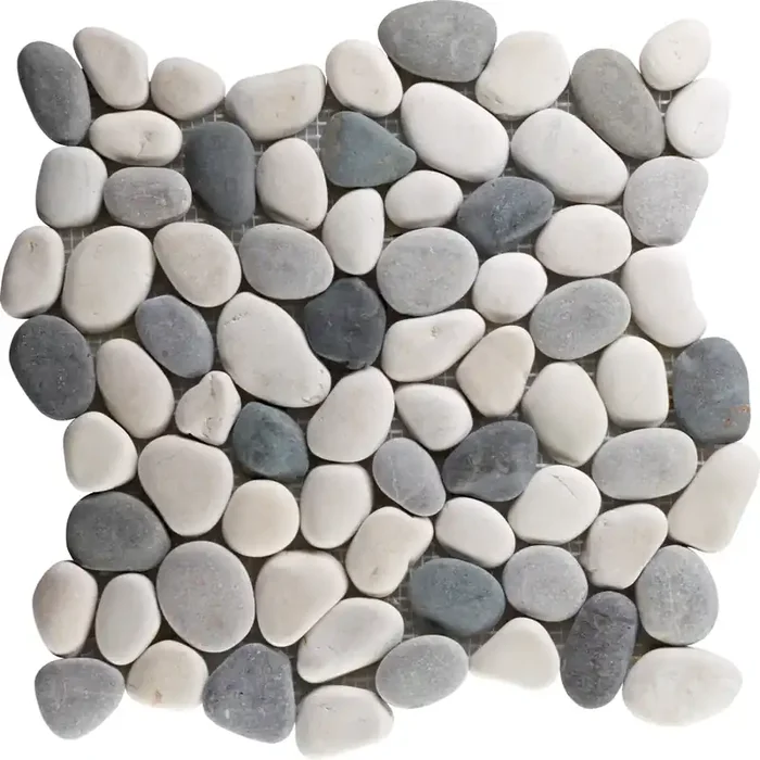 FKEU Kollektion Flusskiesel Weiss/Hellbeige/Grau Matt Mosaikfliese 30,5×30,5 Art.-Nr. FKEU001141