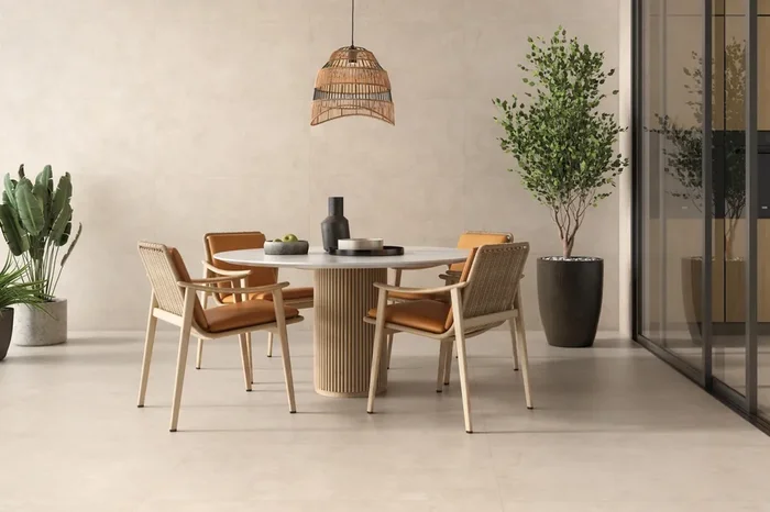 Fliese Betonoptik beige creme 90×90 cm „Talo Arena“ matt rektifiziert