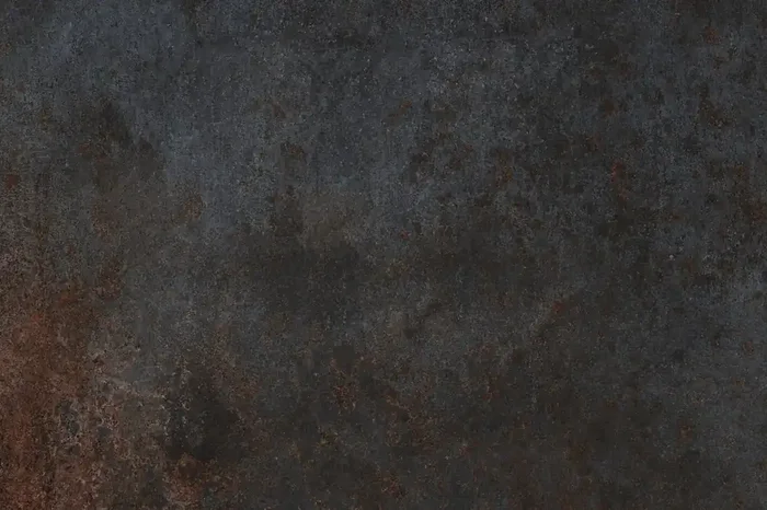 Fliese Metalloptik dunkelgrau-braun 100×100 cm „Costruire Metallo Nero“ rostiges Metall rektifiziert