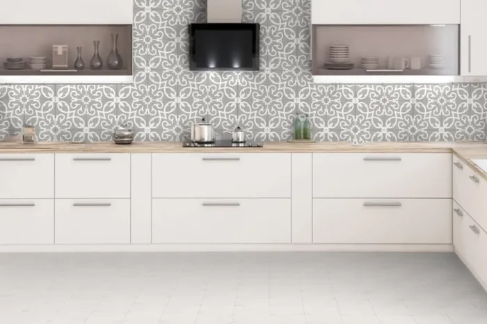 Fliese Patchwork Dekor Zementoptik grau 20×20 cm „Contrasti Grigio Tappeto 1“ Ragno by Marazzi