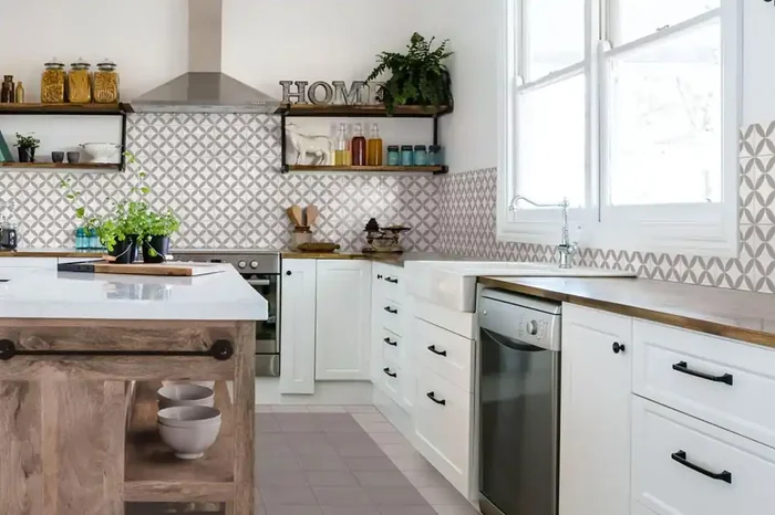 Fliese Patchwork Dekor Zementoptik weiß grau 20×20 cm „Contrasti Tappeto 3“ Ragno by Marazzi