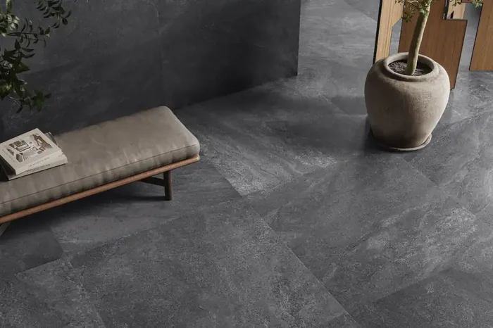 Fliese Steinoptik Alpenstein anthrazit schwarz 30×60 cm „Bergstone Black“ Natursteinoptik rektifiziert