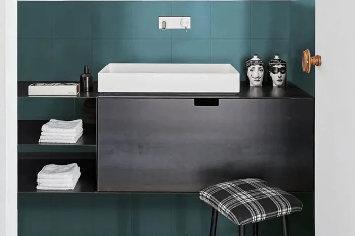 Fliese Zementoptik petrol blau türkis 20×20 cm Feinsteinzeug „Contrasti Ottanio“ Ragno by Marazzi