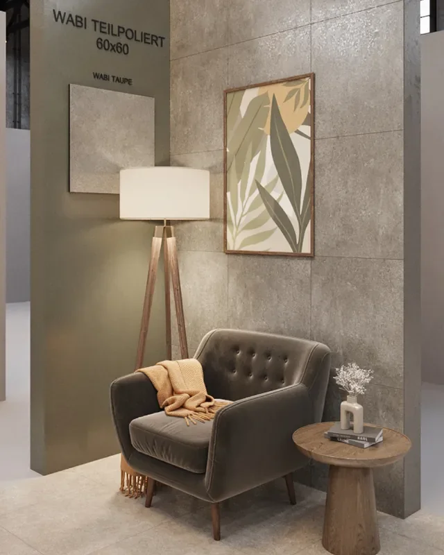 Fliesen in Betonoptik anpoliert 60×60 cm Taupe Wabi Taupe Lappato