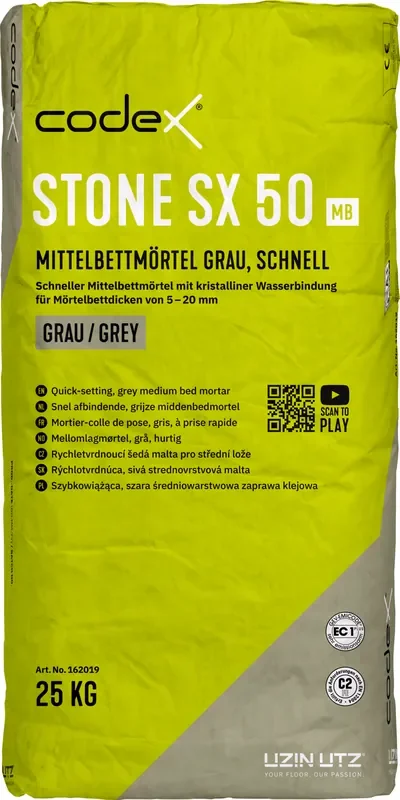 Fliesenkleber Natursteinmörtel „Codex Stone SX 50″Mittelbettmörtel Flexkleber für Naturstein & Fliesen 25 kg