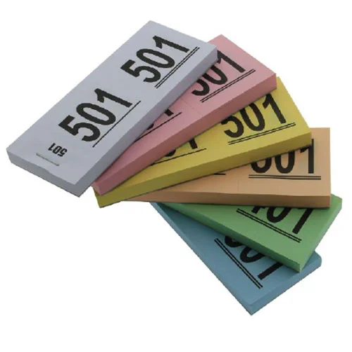 Garderobenmarken in Papierform, in Blockform