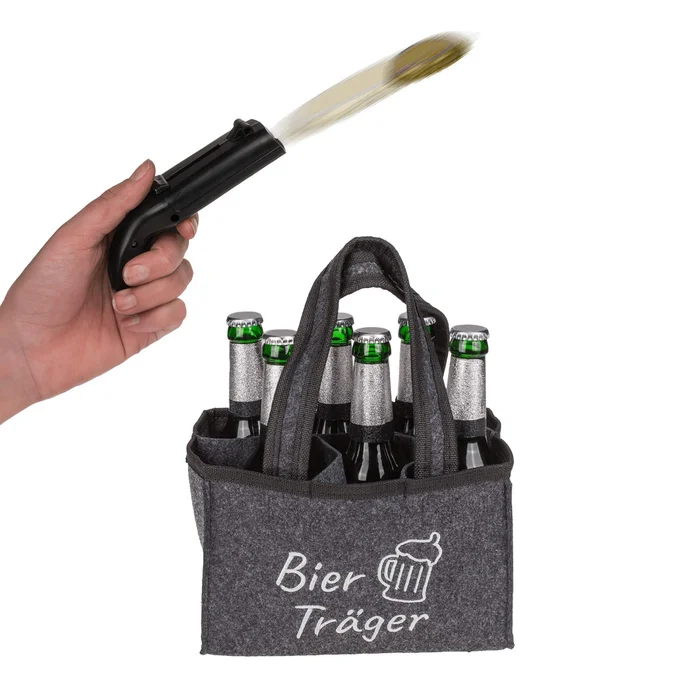 Geschenk-Set Flaschenöffner Kronkorken Schießer mit Flaschentasche – Motiv: Bier Träger