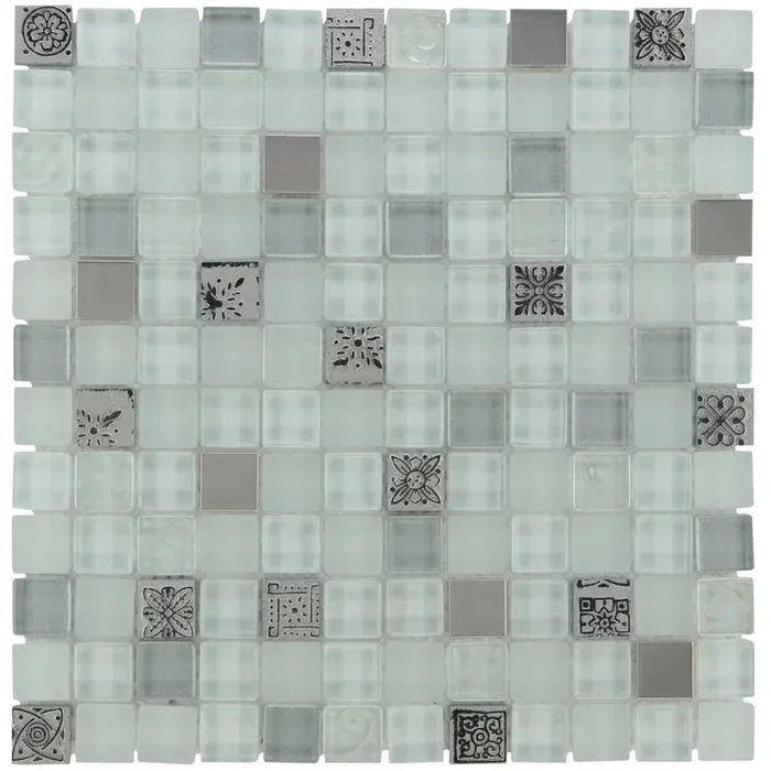 Glass Weiß Mix Relief Edelstahl Mosaik – – 30×30
