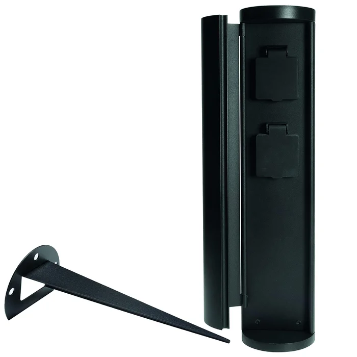 Grafner® Steckdosensäule Schwarz mit 2 Außensteckdosen Edelstahl Gartensteckdose Energiesäule Rund