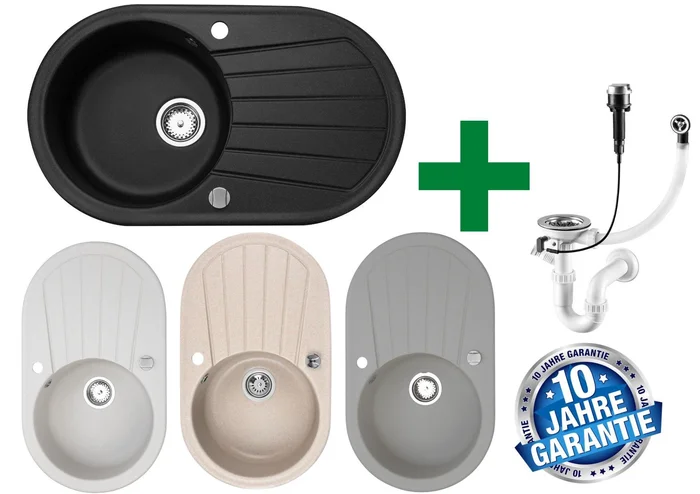 Granitspüle Küchenspüle Granit Siphon Einbauspüle Spülbecken Spüle 78×46