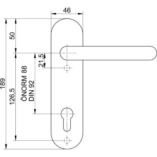 Grundmann Drückerlochteil 1754 mit Kurzschild außen PZ 88 mm, rund, silber eloxiert